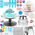 Aluminum Alloy Revolving Cake Stand & Carrier - 268PCS Kit with 54 Piping Tips, Acrylic Cake Discs, Various Spatulas