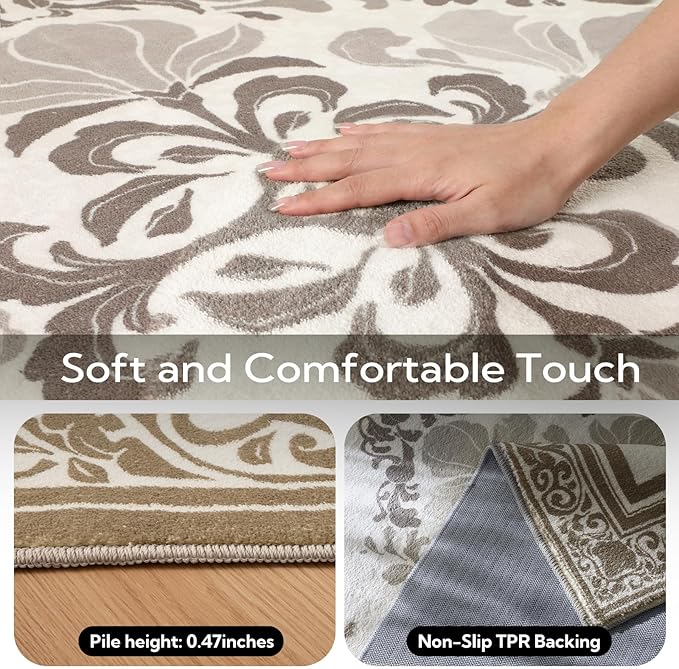 SOULFUL Medium Pile 3x5 Area Rug - Soft Foot Feel Small Entryway Rug - Brown Boho Floral - Washable Non-Slip - Perfect for Living Room Bedroom Foot Kids Room Reading Nook