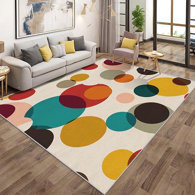 Mid Century Modern Rugs for Home Decor, 4x6 ft, Boho Geometric Circle Area Rugs for Living Room, Soft Non Slip Washable Abstract Geometry Carpet Bedroom Decorations Dt-Ghf-19