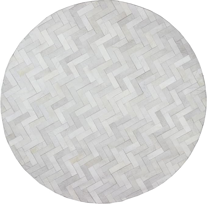 Sn Alef Home Soft Textured Round Rug | White & Grey Woven Carpet for Living Room Bedroom | Minimalist Handcrafted Circular Floor Mat for Home & Decor (Gray_9x9 ft)