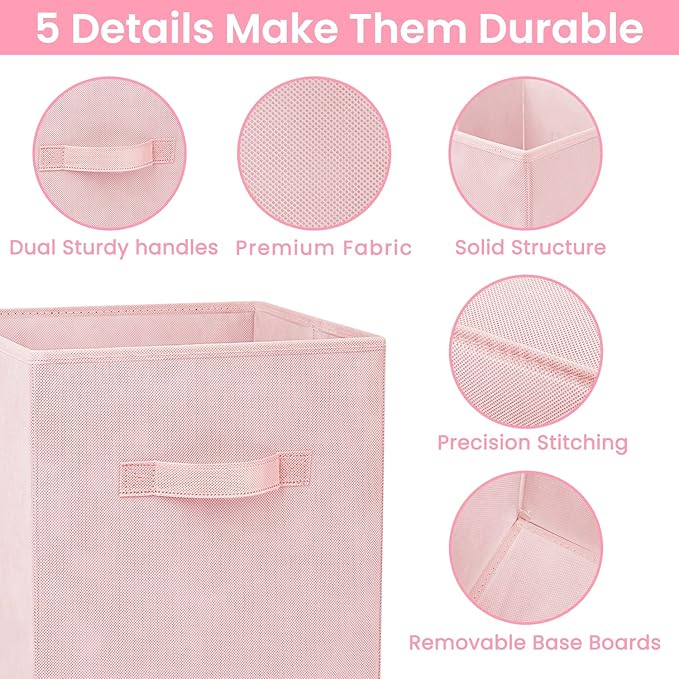 Criusia Storage Cubes - 11 Inch Heavy Duty Fabric Storage Bins for Shelves Closet, Cube Organizer - 8 Pack Collapsible Cube Storage Bins Baskets for Organizing Clothes Blankets Toys (Pink)