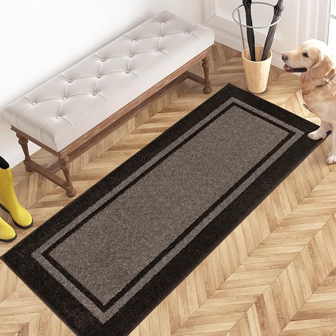 PURRUGS Dirt Trapping Door Mat 24" x 60", Non-Slip/Skid Machine Washable Entryway Rug, Shoes Scraper, Area Rug, Super Absorbent Welcome Mat for Muddy Wet Shoes and Paws, Grayish Brown & Coffee