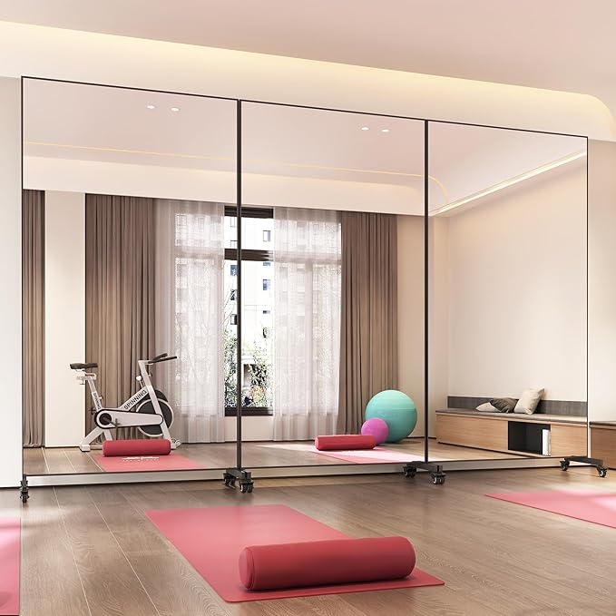 Suidia 82"x44" Extra Large Full Length Mirror on Wheels, 360° Swivel Rolling Mirror Floor, HD Tempered Glass Full Body Standing Mirrors for Home Gym, Yoga, Dance Studio, Bedroom, Rectangular, Black