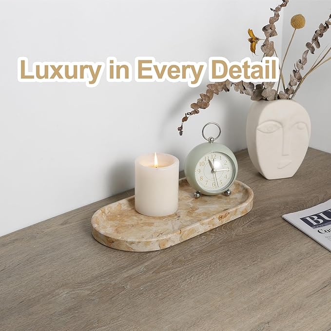 Koville Egypt Natural Marble Tray, 12"x6" Vanity Decorative Tray for Countertop Organizer, Catchall Tray for Perfume, Candles, Jewelry Dish