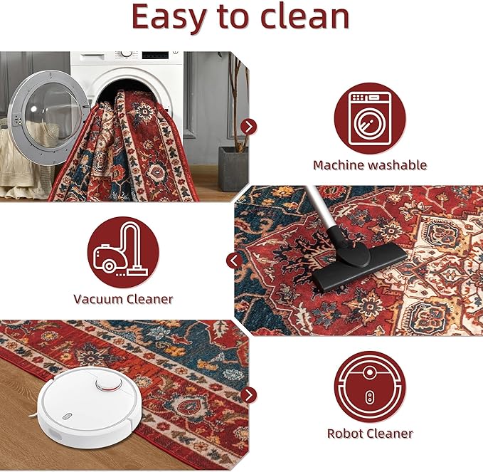 YJ.GWL 2x6 Rug Runners for Hallways, Non Slip Kitchen Washable Long Runner Rugs, Soft Floral Vintage Carpet Runner for Livingroom Bedroom Bathroom Entryway, Orange-Red