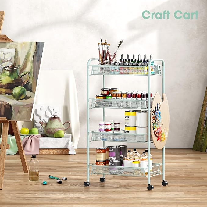 TOOLF 4-Tier Rolling Cart, Metal Utility Cart