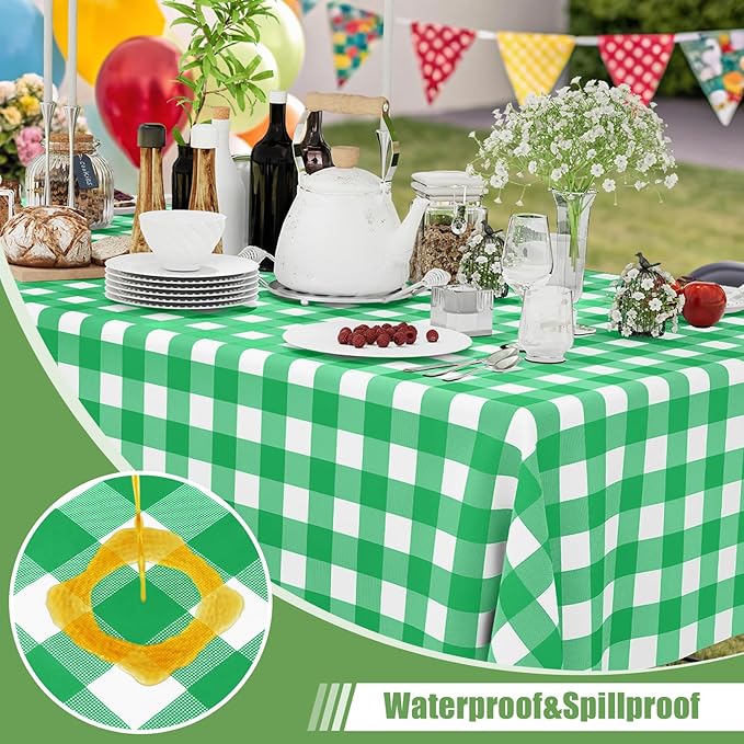 Smiry 3 Pack Green Gingham Disposable Tablecloths - 54" x 108" Heavy Duty Plastic Table Cloth, Waterproof Buffalo Plaid Table Covers for St. Patrick's Day, Banquets, Parties