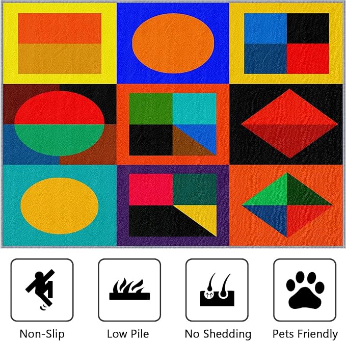 6x8 Rug Non Silp - Geometric Rugs for Living Room, Colorful Abstract Modern Funky Low Pile Machine Washable Area Rugs for Bedroom, Geometric Carpet House Decor & Gifts