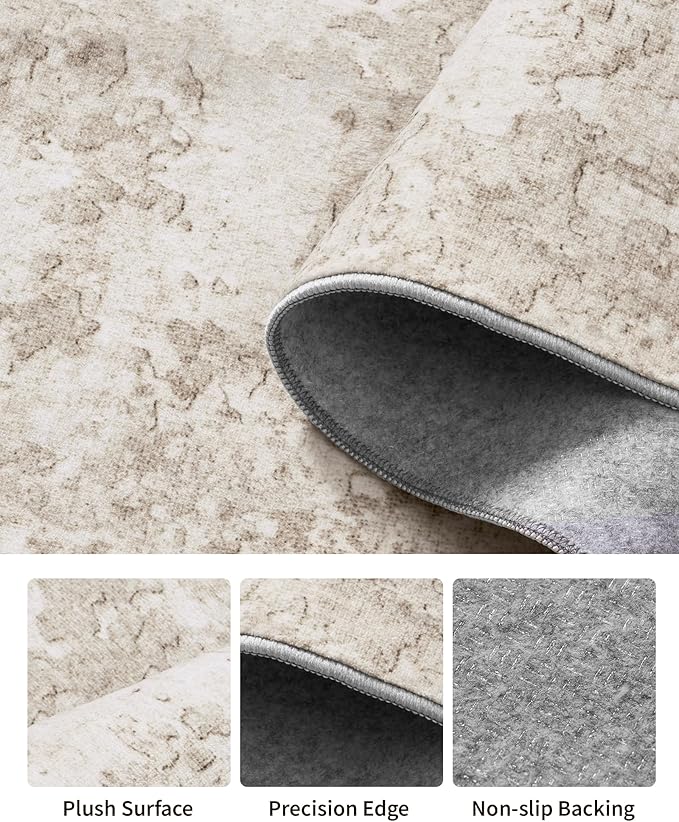 Art&Tuft Non-Slip Runner Rug - 2.5x10 Runner Rug Washable Low-Pile Rugs Runners, Soft Distressed Carpet Runner for Bedroom Bathroom Kitchen Laundry Living Room, Beige