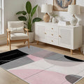 Abstract Art Line Living Room Area Rugs 4x5, Modern Boho Geometric Print Rug, Minimalist Washable Non Slip Neutral Soft Carpet for Bedroom, Dining Room Office Playroom, Black Gray