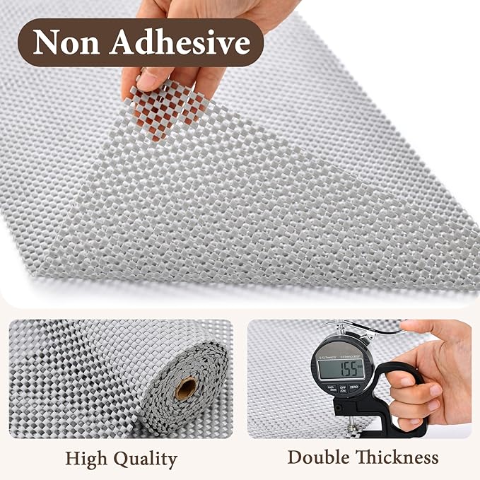 Shelf Liners for Kitchen Cabinets Non Adhesive Shelf Liner Paper Non-Slip Thickened Drawer Liner Easy to Clean for Tool Box Refrigerator Grey 11.8 x 354.3 in