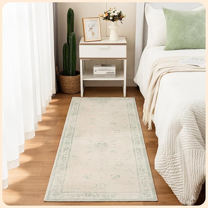 Istana Hallway Runner Rug 2x6 - Green Kitchen Rugs Non Slip Washable -Silk's Soft Touch Carpet Runner - Stylish Rug for Home