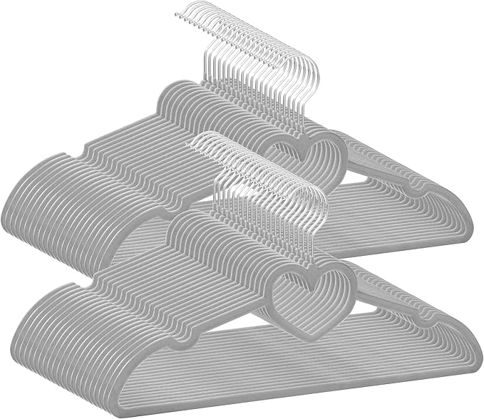 Grey Velvet Hangers 50 Pack, 16" Non Slip Adult Hangers, Slim Clothes Hanger with 360 Degree Swivel Hook - Durable & Cute