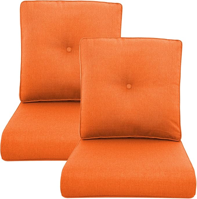 Outdoor Wicker Chair Cushions 2 Packs - Outside High Back Thick Water-Resistant Cushion 22x24 with Zipper Cover for Patio Glider Rocking Chairs Loveseat Couch – Orange/Buckle