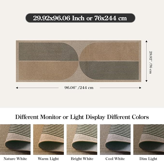 Lahome Modern Rainbow Easy Jute Rug, 2x8 Hallway Runner Washable Rugs for Entryway Farmhouse Kitchen Rug, Non Slip Indoor Outdoor Carpet Contemporary Throw Door Mat for Bedroom Porch