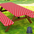 Smiry Picnic Table Cover with Bench Covers, Waterproof Elastic Fitted Tablecloth for 6 Foot Tables, Washable Polyester Tablecloths for Camping, Indoor & Outdoor (Red, 30x72 Inch 3-pc Set)