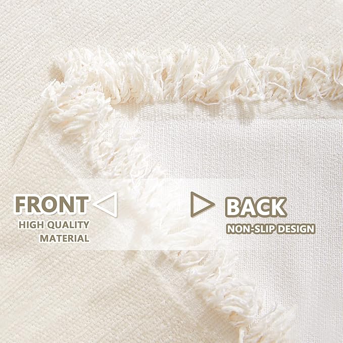 MYSKY HOME Boho Couch Cover Beige Sofa Covers with White Tassel Farmhouse Sofa Slipcover Simple Couch Protector for Dogs Chenille Sectional Couch Covers L Shaped Couch Cushion Covers, 91"x 134"