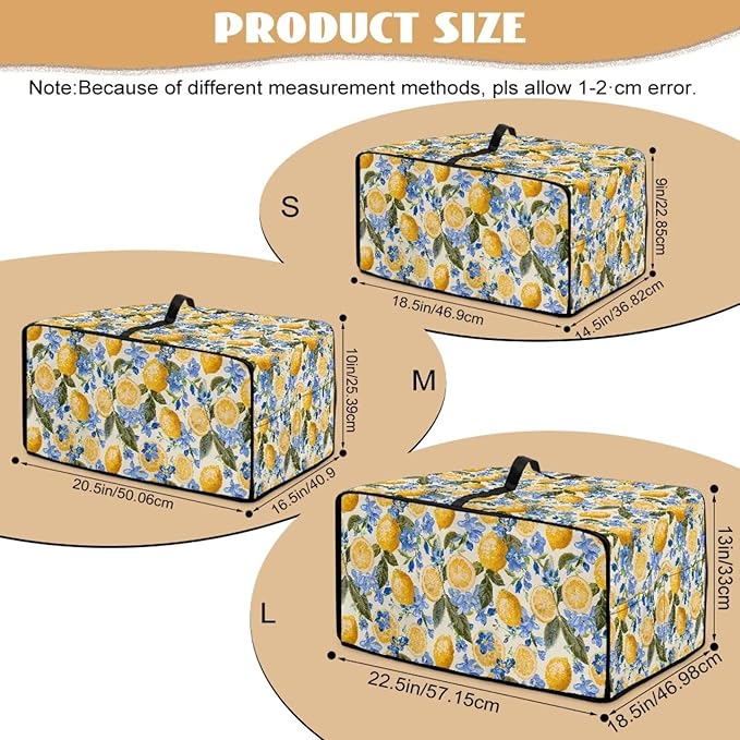 Waterproof Dust-Proof Microwave Oven Grill Cover Protector Lemon Floral Leaf Print Polyester-Linen Fabric Dust Cover with Storage Bags Case Protections for Microwave Oven, S