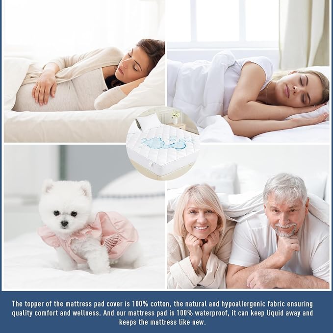 Sunflower Quilted Mattress Protector, Pad, Cotton King Cover Waterproof, Extra Deep Pocket Thin Version, Hypoallergenic Soft Durable, White, King 78''x 80'', (SFWFMPK)