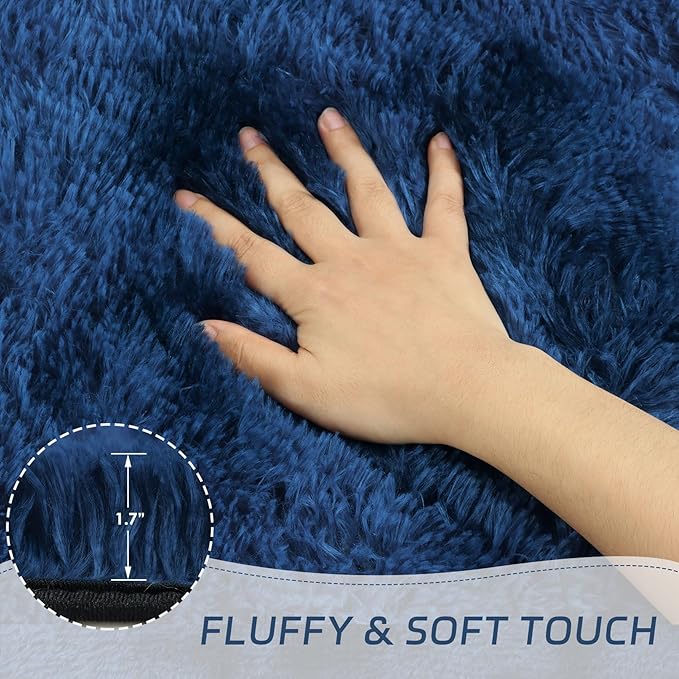 duduta Navy Blue Fluffy Plush Runner Rugs 2x6 ft Tie Dye Rectangle Shag Rug for Bedroom Dorm Living Room Kids Room, Machine Washable Anti-Slip