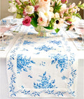 Solino Home Blue Floral Print Table Runner 48 inch - 100% Pure Linen Table Runner 14 x 48 Inch - Handcrafted and Machine Washable - Jolie Fleur Print