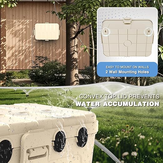 Flemoon Outdoor Electrical Box Waterproof, IP54 Waterproof Extension Cord Cover, Protect Outlet, Plug, Socket, Timer, Power Strip, Holiday Light, Large Weatherproof Connection Box, Almond