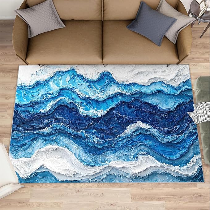 6x8 Ocean Waves Classroom Rugs - Abstract Waves Playroom Rug, Abstract Art Carpet Area Rug for Girls Bedroom Kids Room Basement Office Classroom