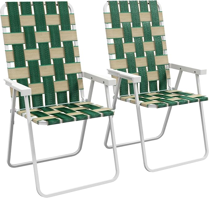 Outsunny Set of 2 Patio Folding Chairs, Classic Outdoor Camping Chairs, Portable Lawn Chair Set for Camping, Garden, Pool, Beach, Backyard with Armrests, Green