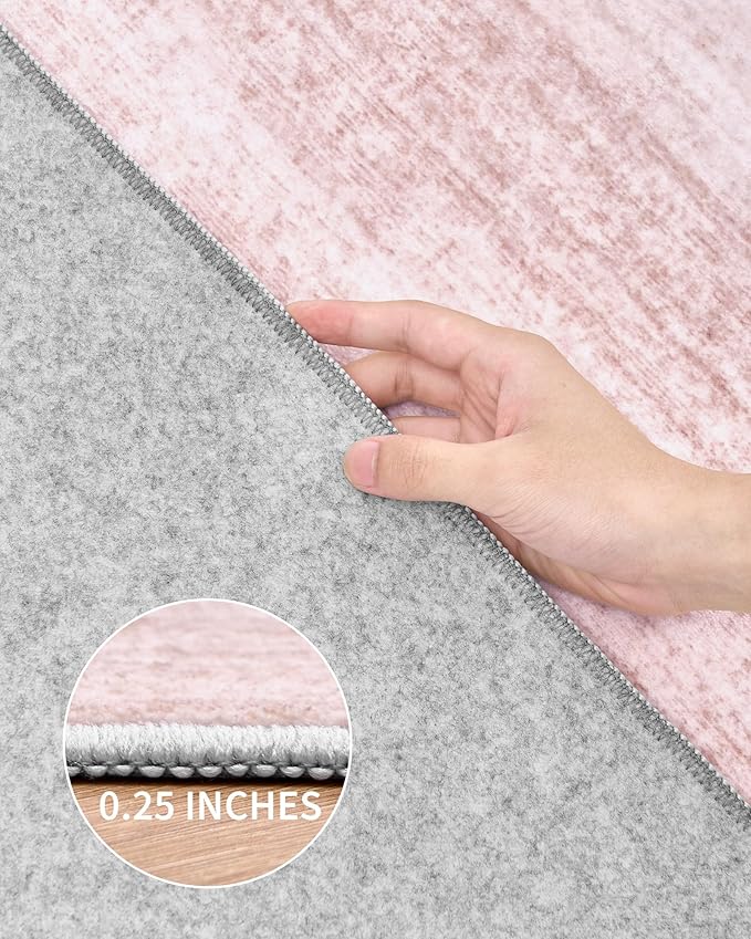 Art&Tuft Non-Slip Runner Rug - 2x6 Runner Rug Washable Low-Pile Rugs Runners, Soft Distressed Carpet Runner for Bedroom Bathroom Kitchen Laundry Living Room, Lightpink