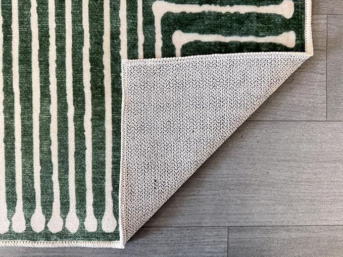 GLN Rugs Contemporary Collection - Machine Washable Area Rug, Contemporary Washable, Non Slip, Low Pile Chenille Rug, Living Room, Bedroom, Kitchen Rug (6' x 9' Beige Green)