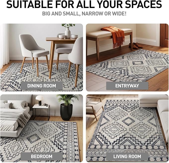 Rugshop Cream and Black Southwestern Tribal Area Rug – Boho Geometric Diamond Pattern Carpet for Living Room, Bedroom, or Entryway – Soft Modern Rustic Floor Décor 4' x 6' Cream
