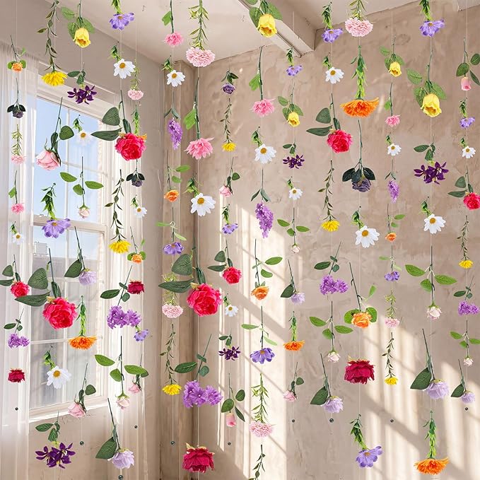 Suncalla 6 Pcs 35.46 ft Flower Garlands Backdrop Spring Artificial Wildflower Vines Floral Decorations for Party Fake Flower Vines Faux Silk Wildflower for Wedding Garden Wall Arch (Fresh,Multicolor)