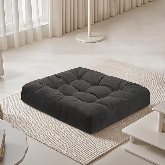 Meditation Floor Pillow 22×22 Inch 1 Pack Large Floor Cushions for Adults Square Tufted Corduroy Floor Pillows for Yoga Living Tatami Room Dark Grey
