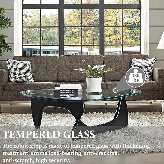 Modern Glass Coffee Table, 44.9"×32.3"×15.8" Triangle Center Table