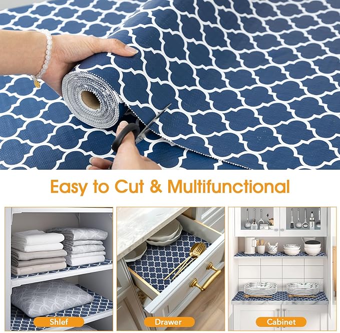 Shelf and Drawer Liner for Kitchen Cabinets Non-Adhesive, Strong Grip Non-Slip Thickened Cabinet Liners for Shelves, Waterproof Mats for Dresser Cupboard, Blue, 23 in x 20 Feet