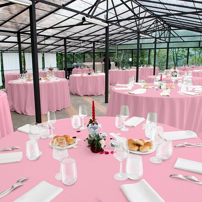 16 Pack Light Pink Plastic Tablecloth for Round Tables, Premium Decorative Pink Disposable Table Cloths for Parties, Bulk Round Party Table Cover for Birthday Wedding Anniversary Graduation, 84 Inch