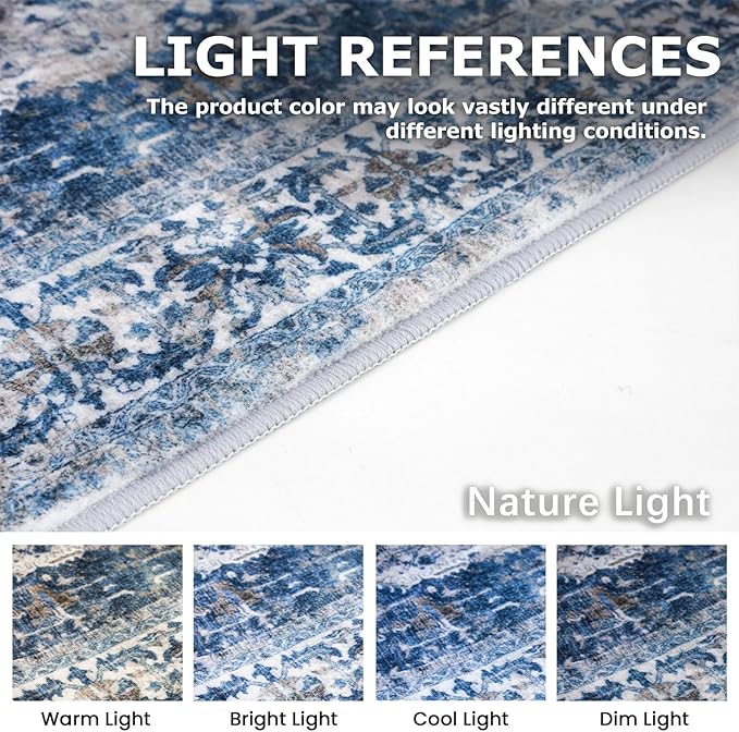 KOZYFLY Boho Area Rug 3x5 Ft Rugs for Entryway Washable Entry Rug Non Slip Door Mat Indoor Entrance Blue Printed Faux Wool Vintage Kitchen Rug Throw Rugs for Entrance Kitchen Living Room
