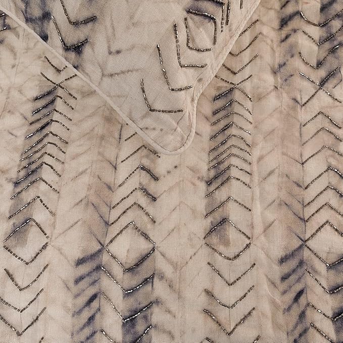 The HomeCentric King Queen Twin Grey Designer King 90"x18" Bed Runner with 2 Pillow Cover, Tie & Dye Beaded Bed Scarf on Cotton Fabric - Tie Dye Chevy