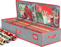 HOLDN' STORAGE Premium Wrapping Paper Storage Container - Durable 600D Tearproof, Fits 27 Rolls Gift Wrap Extra Pockets for Ribbons & Bows Underbed Storage - Ideal for Holiday Christmas, Grey/Red Trim