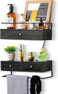 DreamPossible Floating Shelves - Wall Mounted Bathroom Shelf Set of 2 with Drawers, Rustic Wood Shelves for Bedroom, Living Room, Kitchen, Home Decor, Plants, Books (Black)