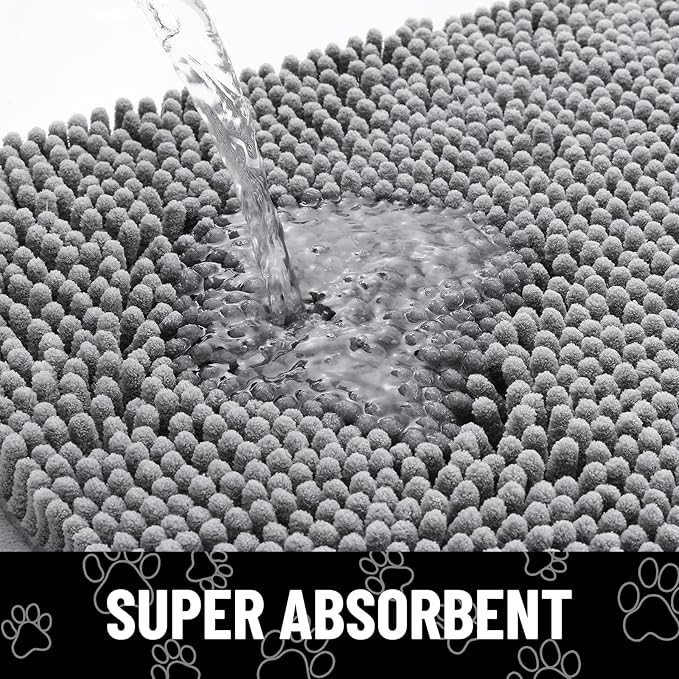 Smiry Dog Door Mat for Muddy Paws, Absorbent Dirt Trapper Non Slip Quick Dry Washable Chenille Mat for Mud Dogs, Entry Rug for Indoor and Outdoor (36x24 Inches, Grey and Black)