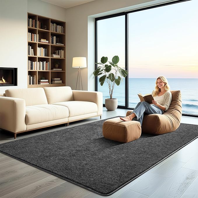 HQAYW 6x9 Large Area Rugs for Living Room Bedroom, Modern Thickened Memory Foam Soft Rug, Low Pile Minimalist Washable Non Slip Carpets for Kids Girls Boys Nursery Dorm Home Decor, Dark Grey