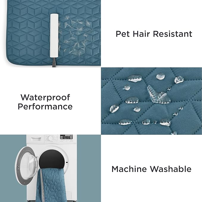 Bedsure 100% Waterproof Bed Cover for Dogs Washable - Non Slip Waterproof Dog Blanket for Bed, Lightweight Furniture Protector Durable for Pet Cat Puppy with Non-Slip Bottom, Blue, 82x82IN