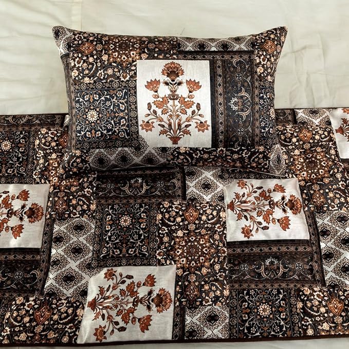 The HomeCentric King/Queen/Twin Brown Decorative Twin 53"x18" Bed Runner Without Pillow Cover Quilted Bed Scarf on Satin Fabric - Parisa