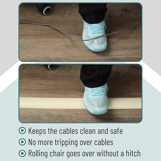 Bates- Floor Cord Cover, 30ft, Cable Cavity 0.6" (W) x 0.31" (H), Heavy Duty Wire Protector, PVC Extension Cords Hider, Protect Cords, Prevent Cable Trips, Cord Hider for Office, Home, Outdoor