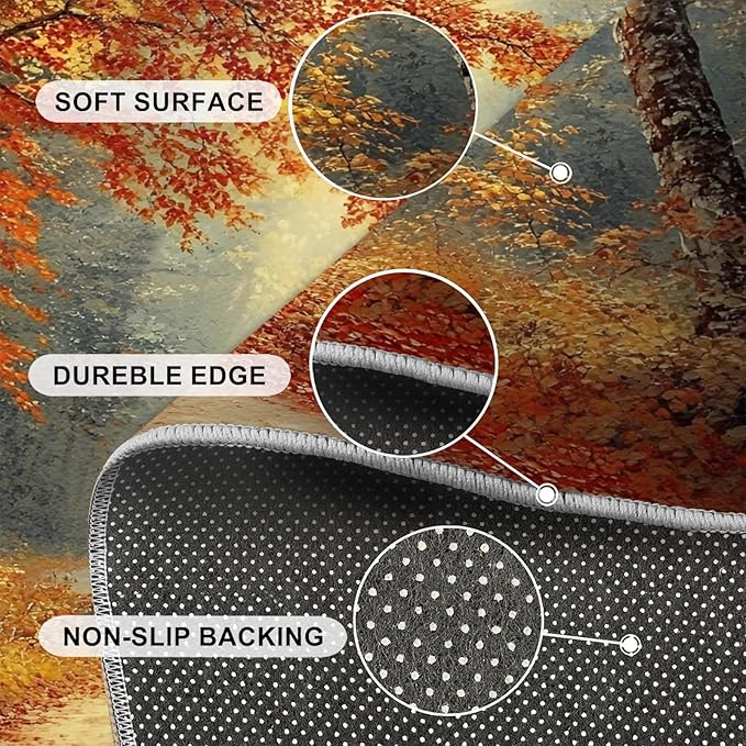 3x5 Autumn Forest Dorm Rug - Natural Landscape Small Rugs for Bedroom, Forest Path Area Rug Washable Non Slip for Bedroom Kitchen Living Room Entryway