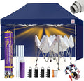 Tradesparker Pop Up Tent,Commercial Movable Canopy with ApexCore LED&Rugged Casters-Instant Easy Setup Shelter Canopies with Weight Bags&Stakes for Outdoor Events(8x12, with 4 Sidewalls, Navy Blue)