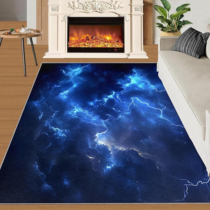4x5 Lightning Indoor Outdoor Rug - Natural Weather Bedside Rug, Thunderstorm Lightning Washable Entry Way Rugs Kids Carpet for Inside House Playroom Living Room End Table Nursery