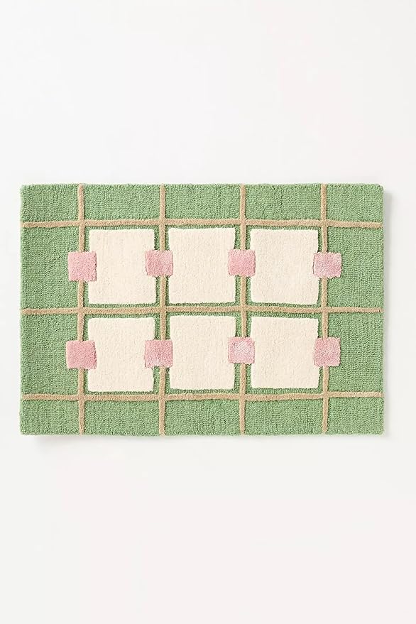 Greer Wool Area Rug - Soft Hand-Tufted Geometric Design with Pink and Green Color Palette, Perfect for Modern Home Decor (2.5x12 Ft)