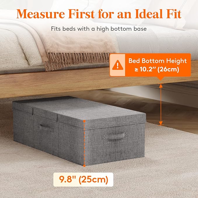 Lifewit 80L Under Bed Storage Containers, 9.8 Inch Tall Underbed Clothes Storage Organizer Bin with Sturdy Sidewalls, Bottom, 3 Lids, Deep Storage Drawer for Clothes, Shoes, Blankets, Pillows 3 Pack